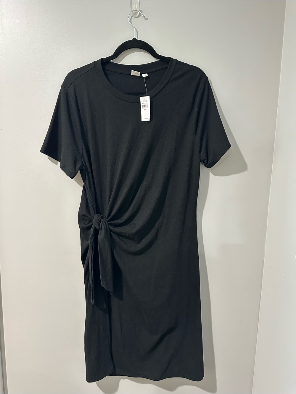 GAP Black Tie-Waist Short Sleeve Midi Dress